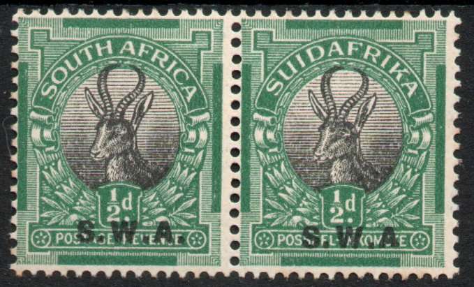 South West Africa 1927-30 Definitive ½d pair unmounted mint variety missing stop after "A". SACC 81a