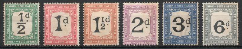 South Africa 1922-26 Postage Due set of 6 mounted mint. SACC 11-16. Cat R400 (2023-25)