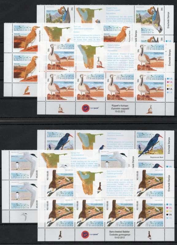 Namibia 2012 Birds 5th Definitive set of 12 in control blocks of 6 umm SACC 743-754 Cat R1656 (2025)