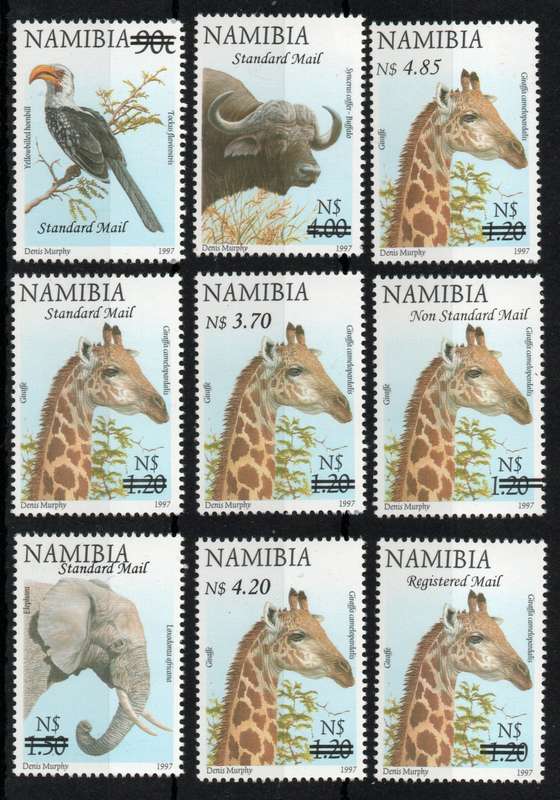 Namibia 2007 Surcharges to Definitive Issue set of 9 unmounted mint. SACC 578-586. Cat R1050 (2025)