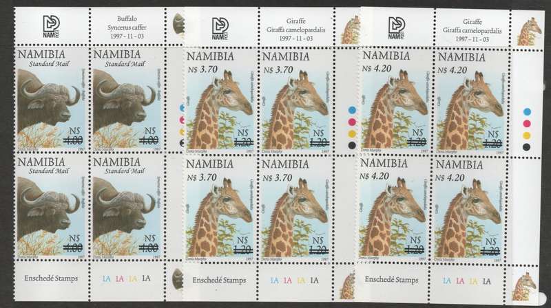 Namibia 2007 Surcharges to Defin set of 9 in control blocks of 4 umm. SACC 578-586. Cat R4200 (2025)
