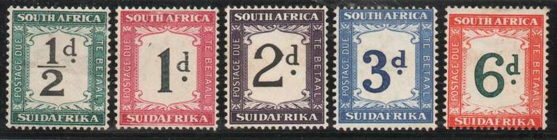 South Africa 1932-42 postage due set of 5 mounted mint. SACC 22-24, 27 & 28a. Cat R935 (2025)