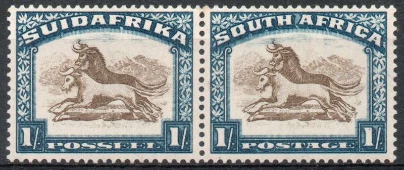 South Africa 1930-45 Roto printing 1/- brown & prussian blue inv wmk lmm. SACC 49a Cat R600(2023-25)