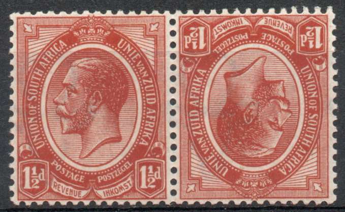 South Africa 1913 KGV Definitive 1½d tête-bêche pair unmounted mint. SACC 4b. Cat R200 (2023-25)