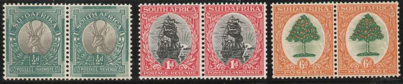 South Africa 1926/27 London or Pretoria Printing set of 3 pairs lmm SACC 29-31. Cat as cheapest R700