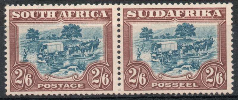 South Africa 1930-45 Definitive 2/6d pair blue & brown lmm. SACC 50a. Cat R250 (2025)