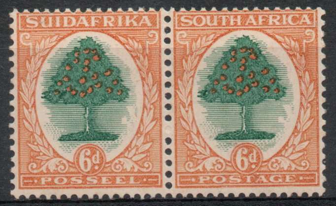 South Africa 1930-45 Defin 6d pair green & orange inverted wmk umm. SACC 48. Cat R800 (2025)