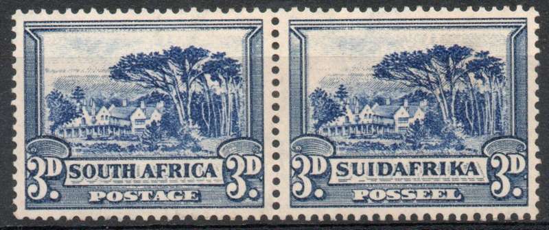South Africa 1930-45 Definitive 3d pair blue upright wmk mounted mint. SACC 46. Cat R300 (2025)