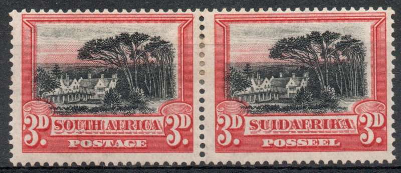 South Africa 1927 London Pictorial 3d pair black & red mounted mint. SACC 34. Cat R300 (2025)
