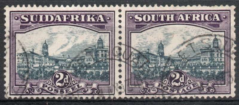 South Africa 1930-45 Definitive 2d pair upright wmk very fine used. SACC 44. Cat R100 (2025)