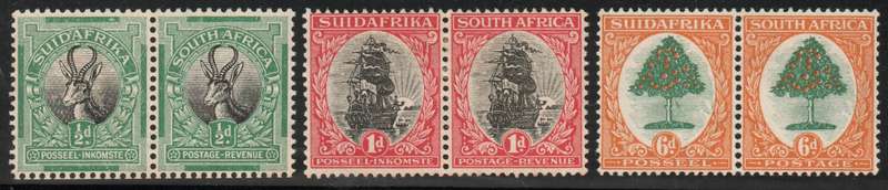 South Africa 1926/27 London or Pretoria Printing set of 3 pairs lmm SACC 29-31. Cat as cheapest R700