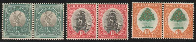 South Africa 1926/27 London or Pretoria Printing set of 3 pairs. SACC 29-31. Cat as cheapest R750