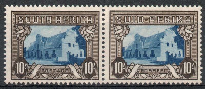 South Africa 1933-48 Hyphenated Pict 10/- blue & blackish brown pair umm. SACC 63a. Cat R2000 (2025)