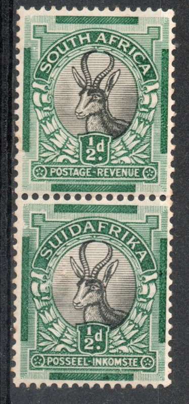 South Africa 1930-45 Roto Printing ½d coil stamps vertical pair mint. SACC 42a. Cat R50