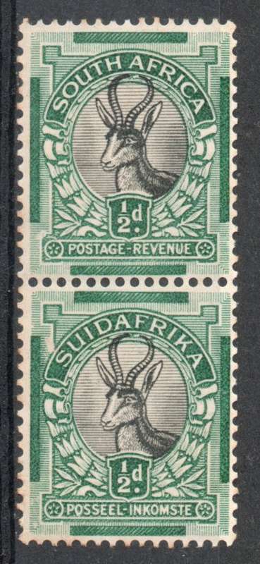 South Africa 1930-45 Roto Printing ½d coil stamps vertical pair mint. SACC 42a. Cat R50