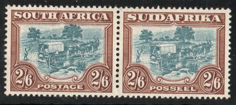 South Africa 1930-45 Definitive 2/6d pair blue & brown lightly mtd mint. SACC 50a. Cat R250 (2025)