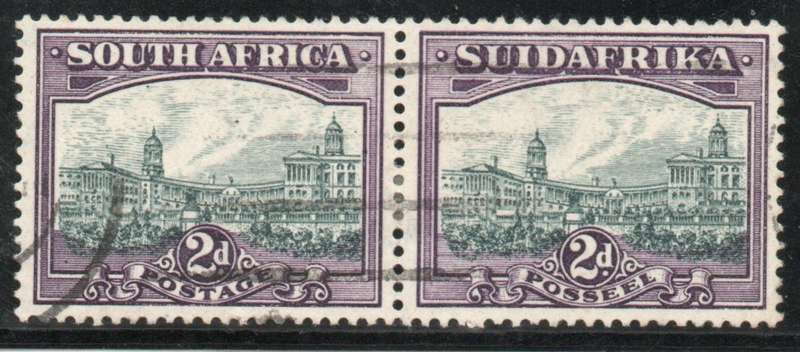 South Africa 1930-45 Definitive 2d pair upright wmk very fine used. SACC 44. Cat R100 (2025)