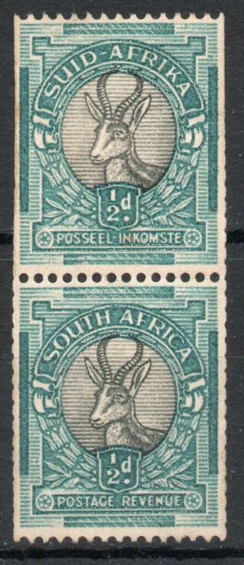 South Africa 1933-48 ½d pair coil stamps mounted mint. SACC 55a. Cat R270 (2025)