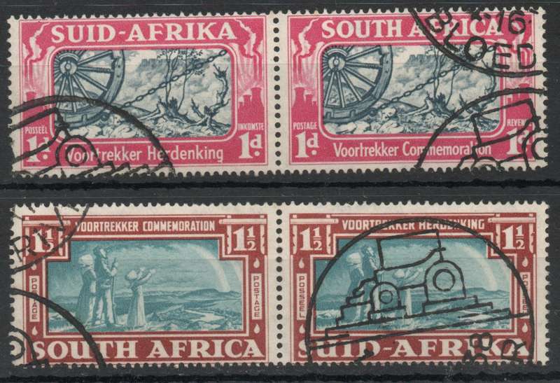 South Africa 1938 Voortrekker Commemoration set of 2 pairs vfu. SACC 79-80. Cat R100. (2025)