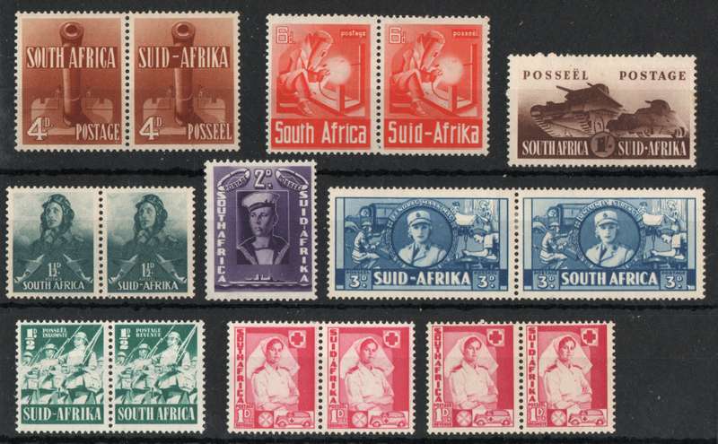 South Africa 1941-42 Large War set of 8 units plus extra 1d shade mounted mint. Cat R945 (2025)