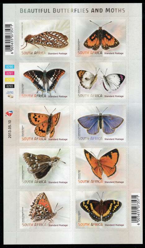 South Africa 2013 Butterflies & Moths sheet of 10 unmounted mint. SACC 2236. Cat R500 (2023-25)