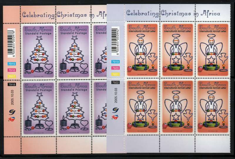 South Africa 2005 Christmas set of 2 in control blocks of 6 umm. SACC 1741-42. Cat R540 (2023-25)