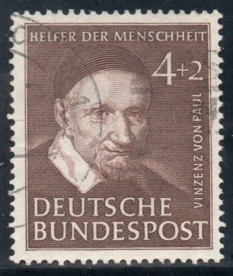 West Germany 1951 Humanitarian Relief Fund 4 + 2pf brown very fine used. SG 1069. Cat £12,50 (2013)