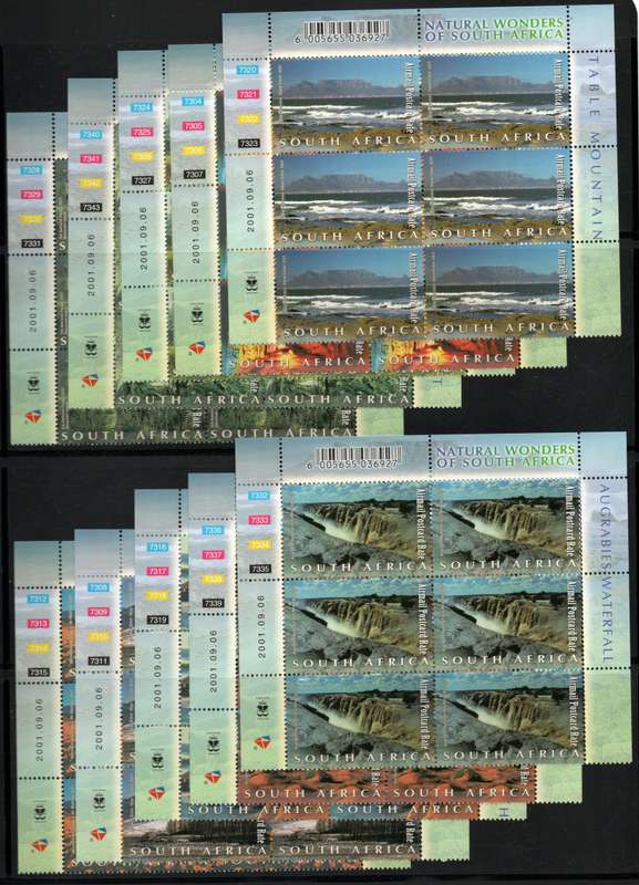 South Africa 2001 Natural Wonders of SA set 10 in contr blocks of 6. SACC 1439-1448. Cat R3000(2025)