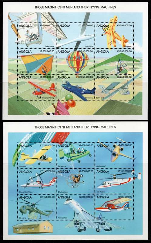 Angola 1998 Aircraft set of 2 sheets of 9 each unmounted mint. SG 1358-1377. Cat £19,80. (2013)