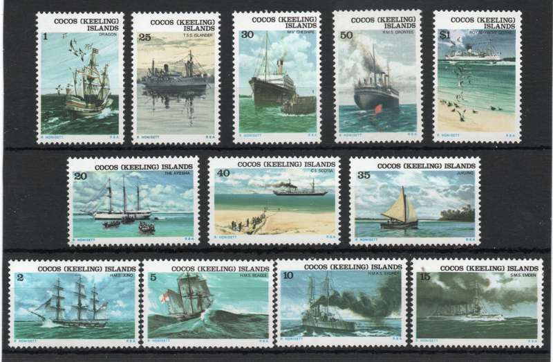 Cocos (Keeling) Islands 1976 Ships Definitive set of 12 umm. SG 20-31. Cat £6,20 (2013)