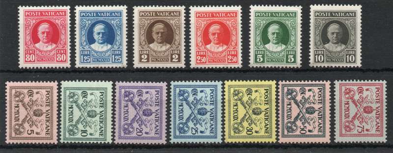 Vatican 1929 Definitive set of 13 lightly mounted mint. SG 1-13. Cat £60,45 (2013)