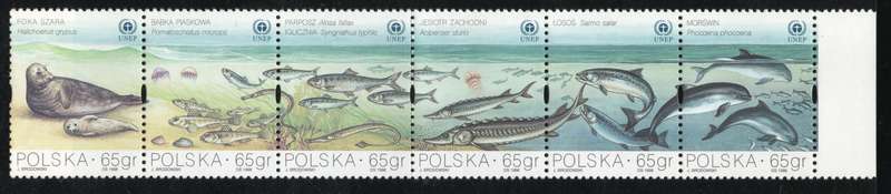 Poland 1998 Protection of Baltic Sea Marine Life strip/set of 6 umm. SG 3736-3741. Cat £4,50 (2013)