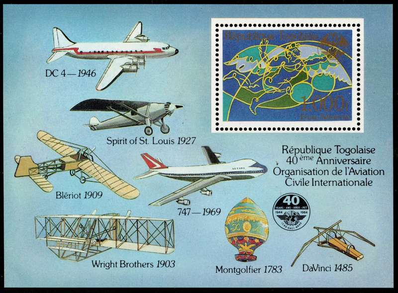 Togo 1984 Aeroplanes 40th Anniv of International Civil Aviation MS umm. SG MS 1758. Cat £6,25 (2013)