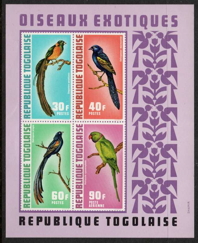 Togo 1973 Exotic Birds Mini Sheet of 4 unmounted mint. SG MS 898. Cat £7,75 (2013)