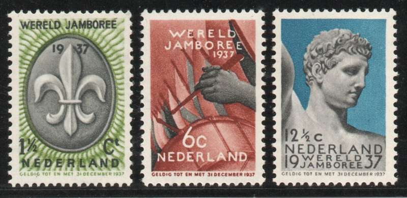 Netherlands 1937 Scout Jamboree set of 3 lightly mounted mint. SG 466-468. Cat £8,05 (2012)