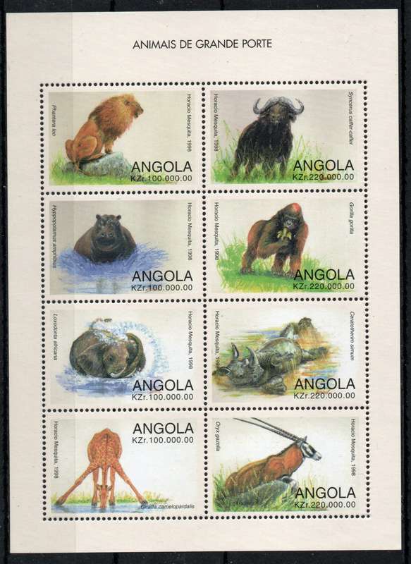 Angola 1998 Animals of the Grande Porte sheet of 8 unmounted mint. SG 1310-17. Cat £18 (2013)