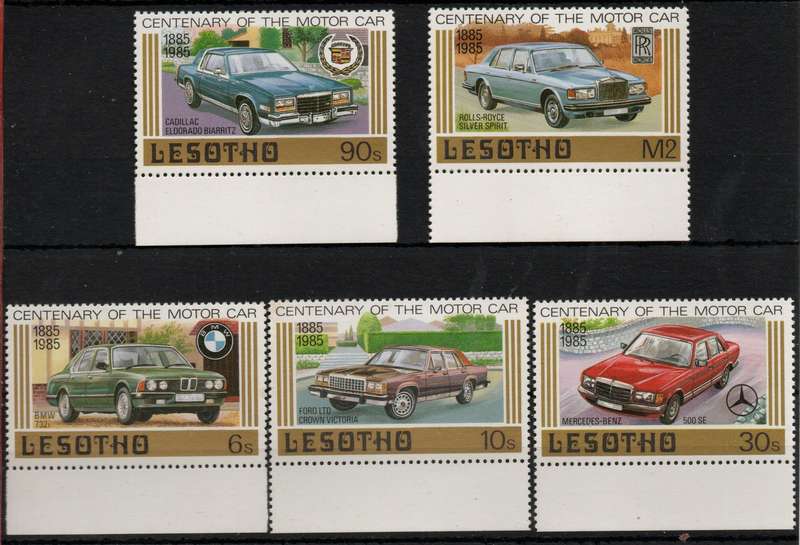 Lesotho 1985 Motoring Centenary (Cars) set of 5 unmounted mint. SG 640-644. Cat £4,85 (2014)