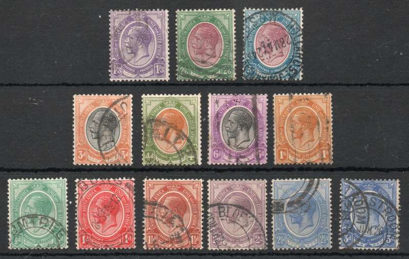 South Africa 1913 KGV Definitive short set of 13 very fine used. SACC 2-14. Cat R184 (2025)
