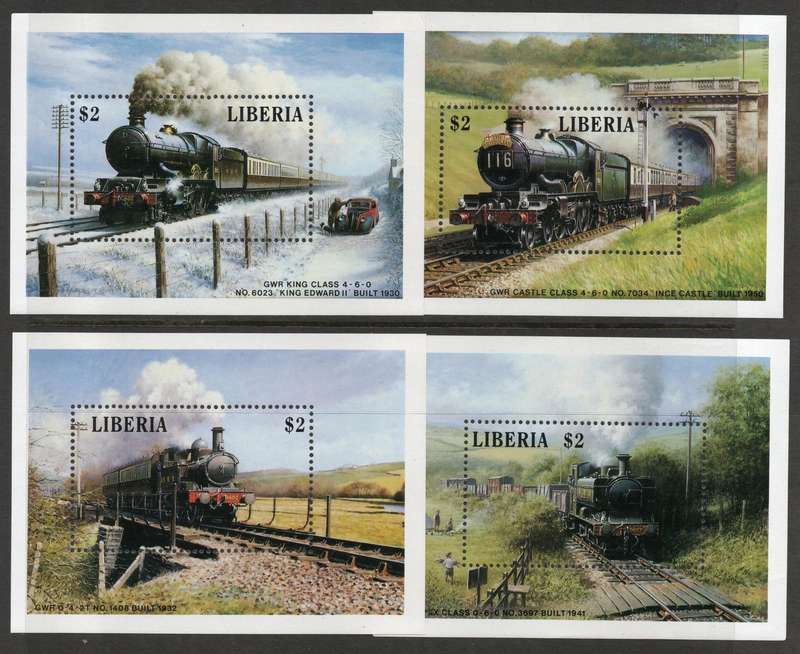 Liberia 1988 Railway Locomotives 4 mini sheets unmounted mint. SG 1692. Cat £14 (2013)