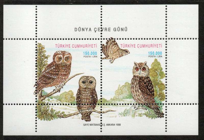 Turkey 1998 Owls (Birds) mini sheet unmounted mint. SG MS 3347. Cat £4 (2013)