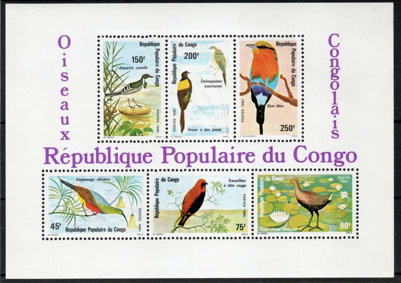 Congo (Brazzaville) 1980 Birds mini sheet of 6 unmounted mint. SG MS 767. Cat £26 (2013)