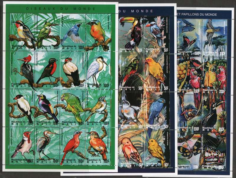 Mali 1995 Birds 3 sheets (44 stamps) unmounted mint. SG 1382-1412, 1426-1437. Cat £27,20 (2013)