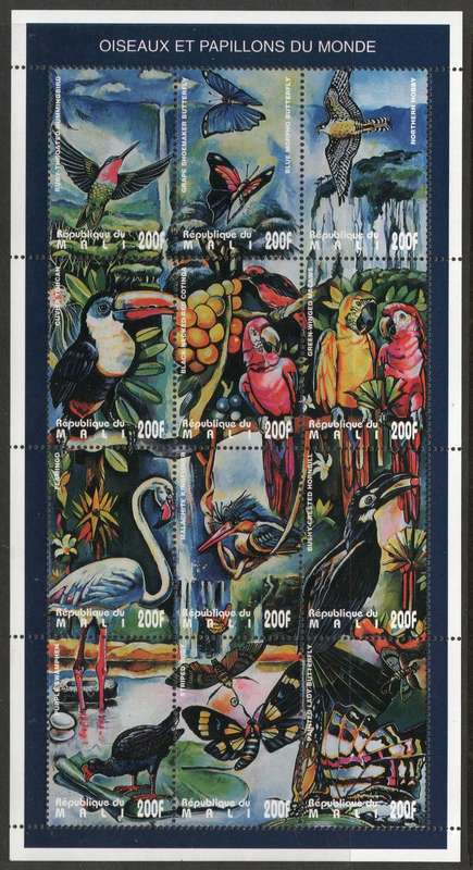 Mali 1995 Birds sheet of 12 x 200F unmounted mint. SG 1426-1437. Cat £12 (2013)