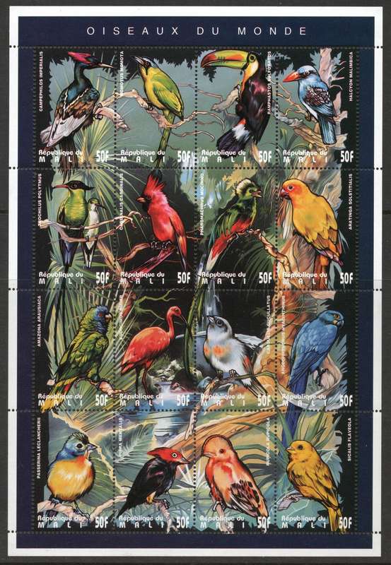 Mali 1995 Birds sheet of 16 (50F) unmounted mint. SG 1382-1397. Cat £6,40 (2013)