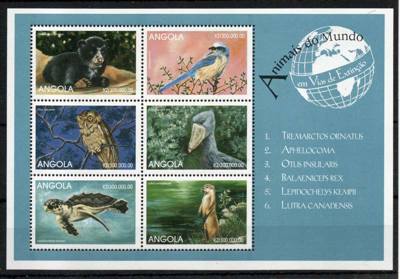 Angola 1999 Animals & Birds mini sheet of 6 unmounted mint. SG 1410-1415. Cat £9 (2013)