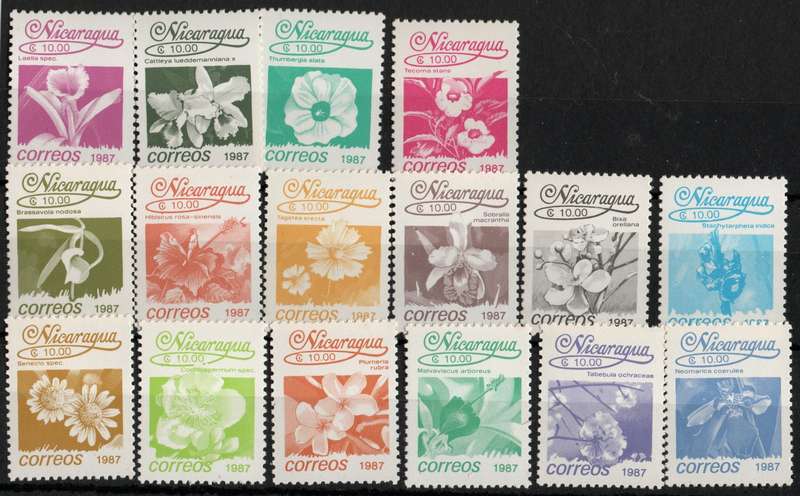 Nicaragua 1987 Flowers set of 16 unmounted mint. SG 2838-2853. Cat £5,60 (2013)