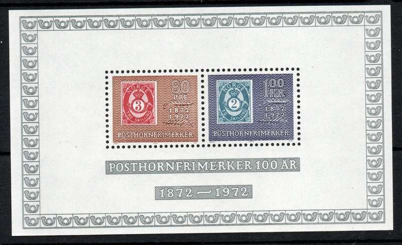 Norway 1972 Centenary of Posthorn Stamps mini sheet unmounted mint. SG MS 679. Cat £5 (2013)