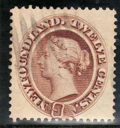 Newfoundland 1865-70 12c chestnut very fine used. SG 33. Cat £48 (2022)