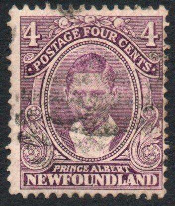 Newfoundland 1911-16 Coronation 4c purple good used. SG 120. Cat £45 (2022)