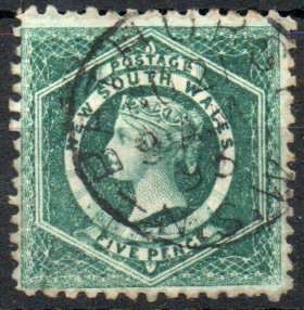 Australia New South Wales 1882-97 5d blue-green perf 10 x 11 vfu. SG 233c. Cat £3,25. (2022)